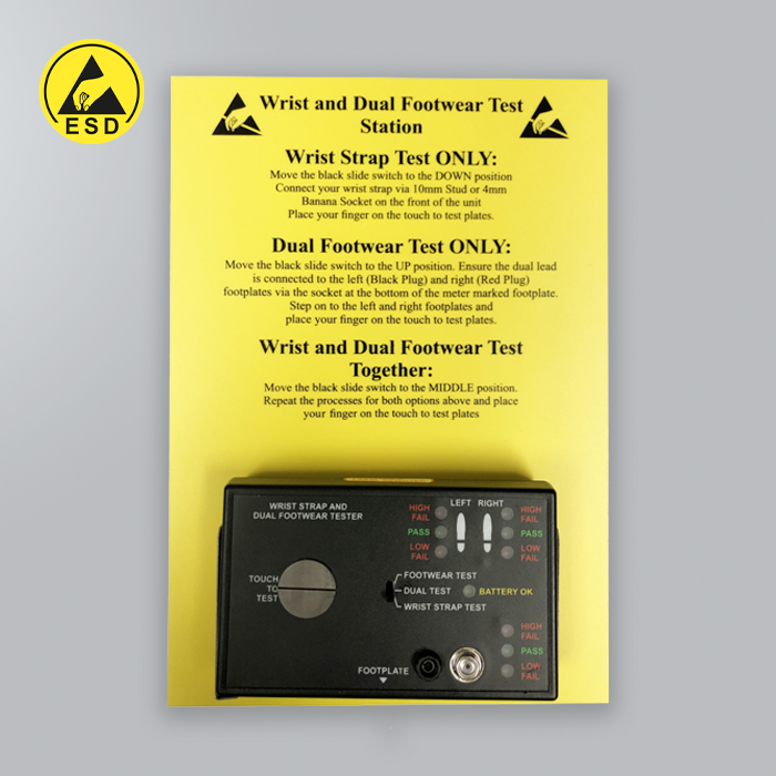Dual Footwear & Wrist Strap ESD Test Station - Testing Board Dual Footwear & Wrist Strap ESD Test Station - Testing Board